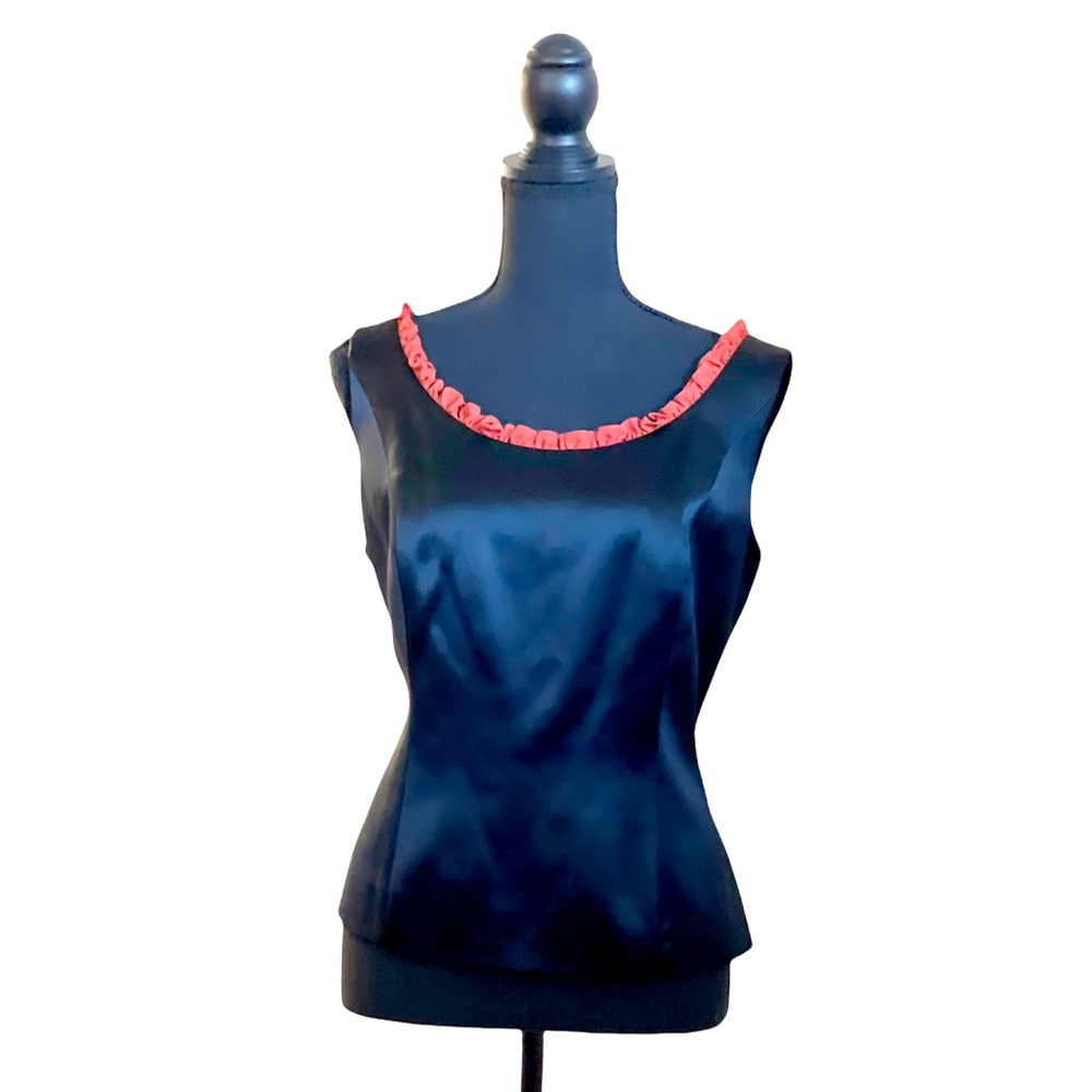 Vintage Louise Ricci Black Satin Sleeveless Blouse Size 12